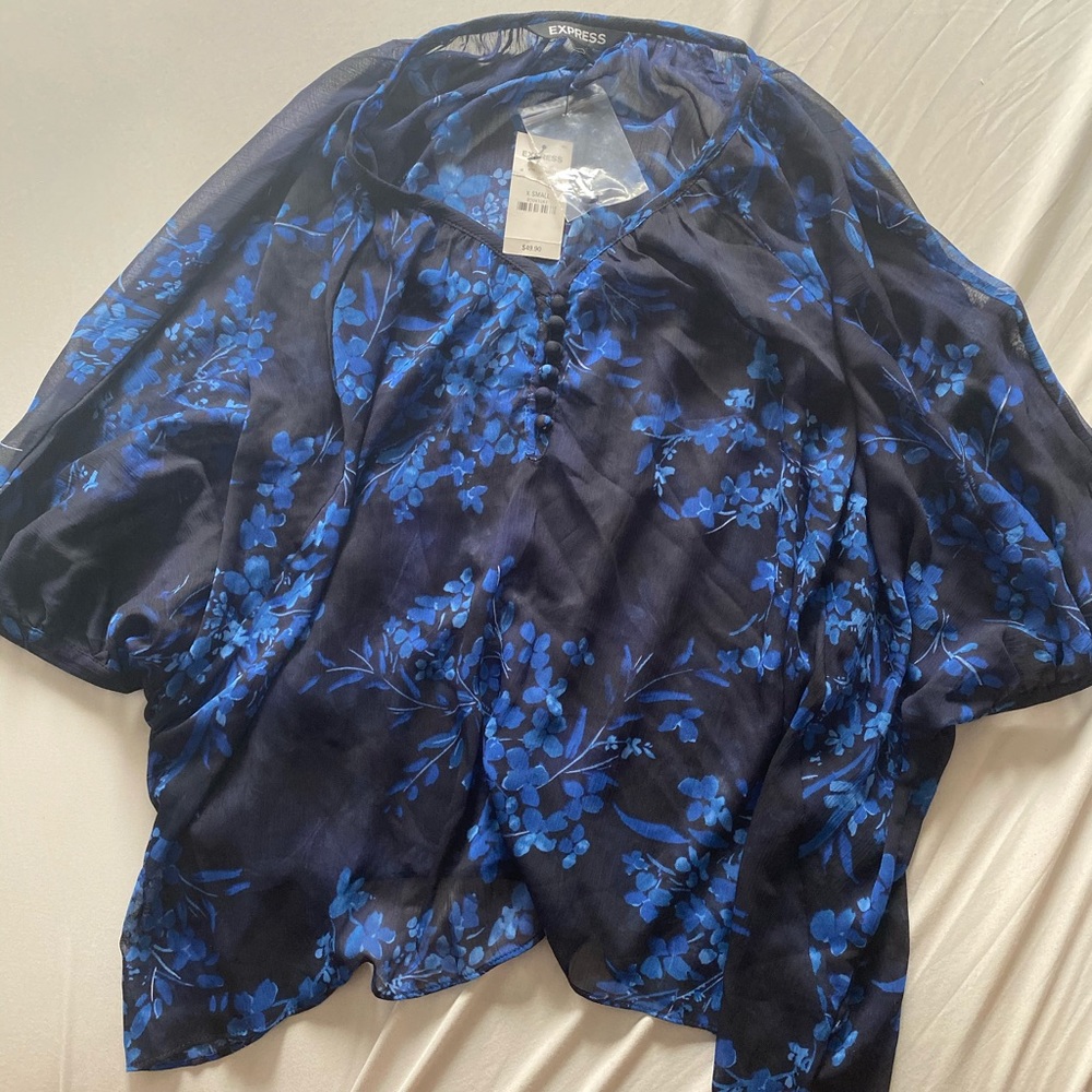 Express sheer blue flowy floral blouse